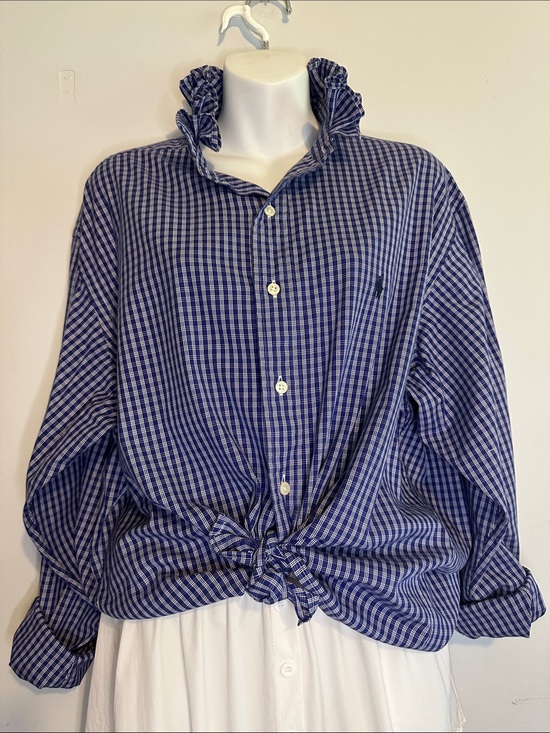 Ralph Lauren Tops - Ralph Lauren Blue and White Gingham Tie-Front Button Down